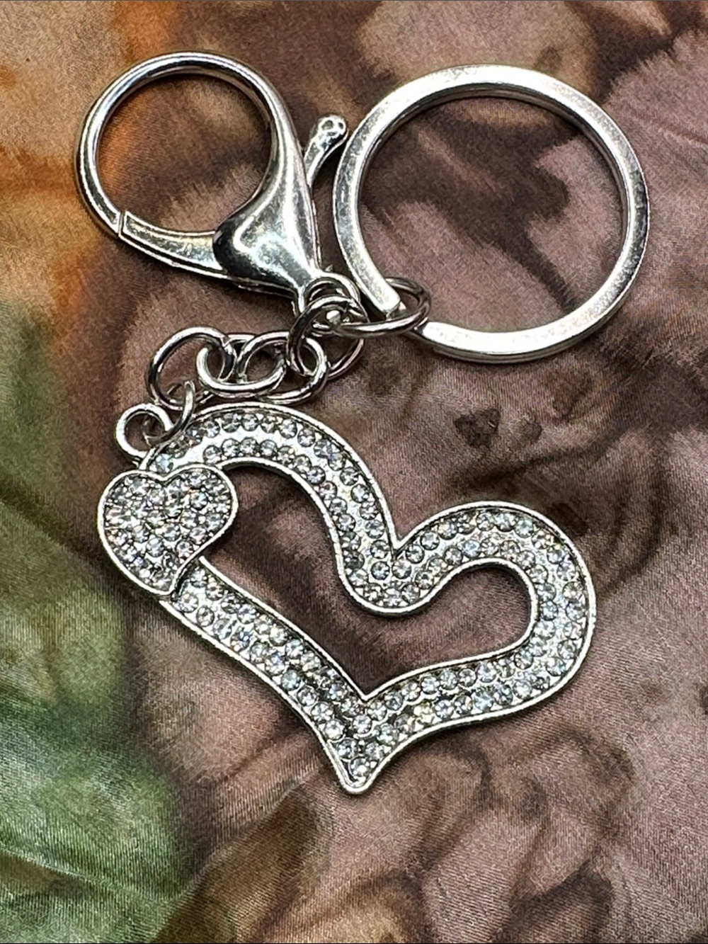 Silver Crystal Heart Keychain - Sparkling Heart Pendant